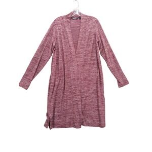 Lands'‎ End Duster Cardigan Open Front Knit Pockets Red Heather Sz L